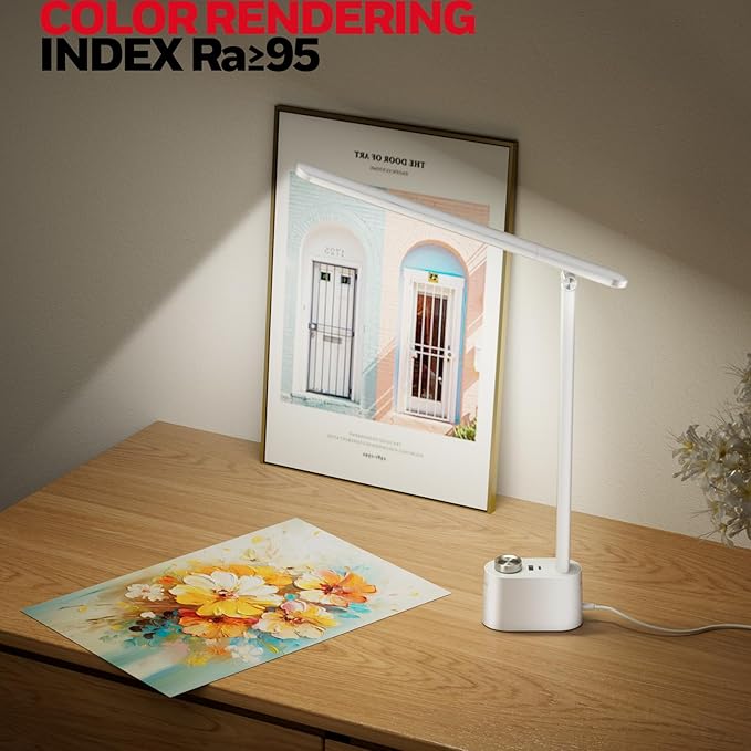 Honeywell Upgraded LED Desk Lamp - H01 Pro Sunturalux™ Foldable Desk Light with USB A+C Charging Port, 3 Color Modes Dimmable Table Lamp for Home Office Reading(White)-Ruum Studio Home