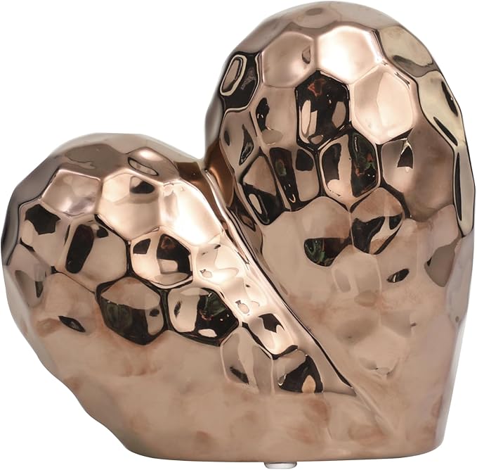 Deco 79 Ceramic Heart Decorative Sculpture Dimensional Angled Origami Inspired Home Decor Statue with Faceted Exterior, Accent Figurine 8" x 3" x 8", Rose Gold-Ruum Studio Home