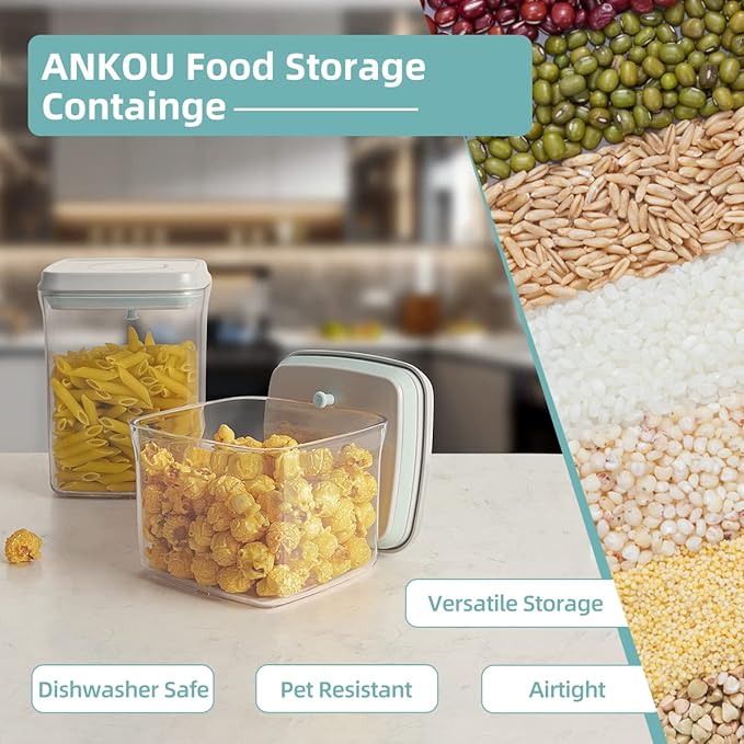 Ankou Airtight Container Set (1000ml 4 Pcs) Stackable One Press Openning Food Containers for Snacks Sugar Salt Herbs Spices Coffee Bean Formula Popcorn BPA-Free Tight Seal - Clear (1.0 QT * 4)-Ruum Studio Home