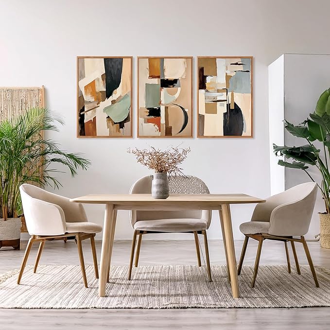 Aurlan Neutral Japandi Wabi Sabi Hand Painted Wall Art(16"x24"), 3PCS Abstract Modern Minimalist 3D Textured Canvas Artwork, Large Contemporary Terracotta Brush Strokes Decor Prints for Office Bedroom-Ruum Studio Home