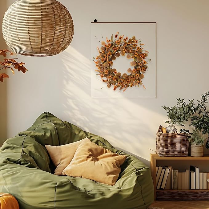 22 Inch Fall Wreath for Front Door Artificial Autumn Wreath with Eucalyptus Leaves Wild Flowers Harvest for Festival Thanksgiving Halloween Farmhouse Wall Home Decor-Ruum Studio Home