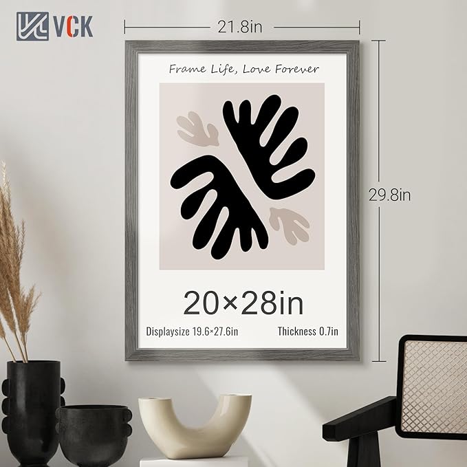 VCK 20x28 Picture Frame 3 Pack, Gray Solid Wood Poster Picture Frame, Exclusive Wood Grain, Wall Mounting Hanging-Ruum Studio Home