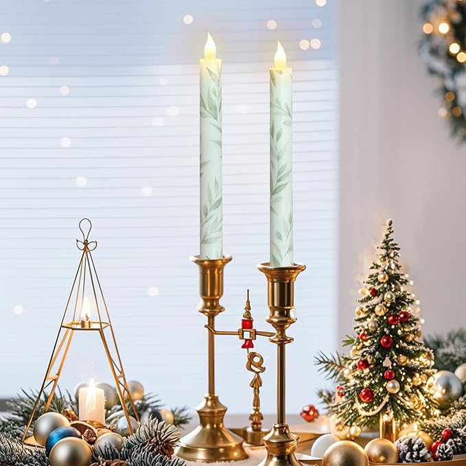 Willow Leaf Flameless Taper Candles with Remote & Timer Real Wax LED Taper Candles Flickering Candlesticks Battery Operated Candle for Home Wedding Party Summer Fall Christmas Decor 2 Pack 9.6"-Ruum Studio Home