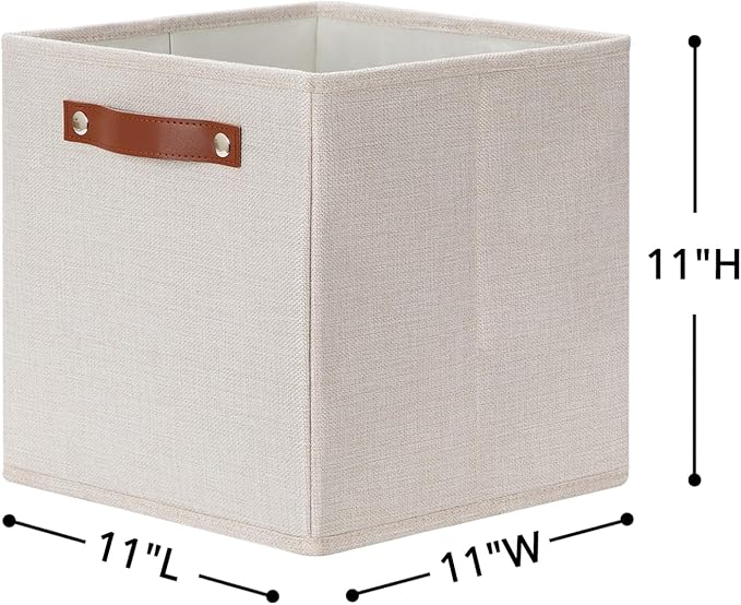 HNZIGE Foldable Storage Cubes Bins for Organizing, Set of 4, Fabric Cube Canvas Storage Bins 11 x11, Collapsible Bins for Organization with Handles for Shelf Nursery(Beige)-Ruum Studio Home