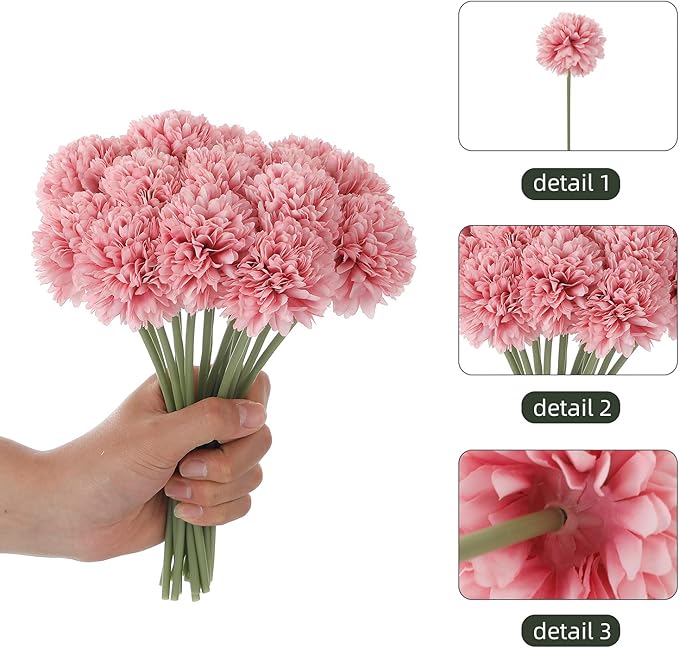 Kimura's Cabin 20Pcs Fake Chrysanthemum Artificial Silk Ball Flower Faux Mums Flowers Bouquets for Wedding Party Home Kitchen Table Decor DIY Decoration (Dark Pink)-Ruum Studio Home