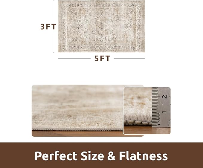 AMOAMI-3X5 Area Rug-Soft Washable Vintage Throw Accent Rugs for Living Room, Entryway, Bedroom, Kitchen, Bathroom, Laundry Room, Kitchen, Bathroom, Bedside, No Slip Beige-Ruum Studio Home