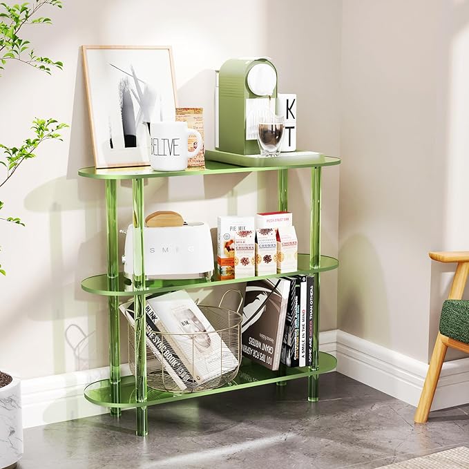 Clear Bookshelf, Acrylic Bookcase with Open Book Shelf Console Table for Entryway Office (3 Tier Green)-Ruum Studio Home