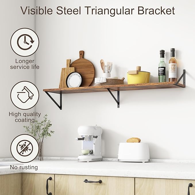 Floating Shelves 48 Inch Long, 10" Deep Floating Shelves, Wall Shelves 48 x 10, Set of 2, Wide Large Display Storage Shelves for Bathroom, Living Room, Rustic Wood Shelves with Brackets, Rustic Brown-Ruum Studio Home