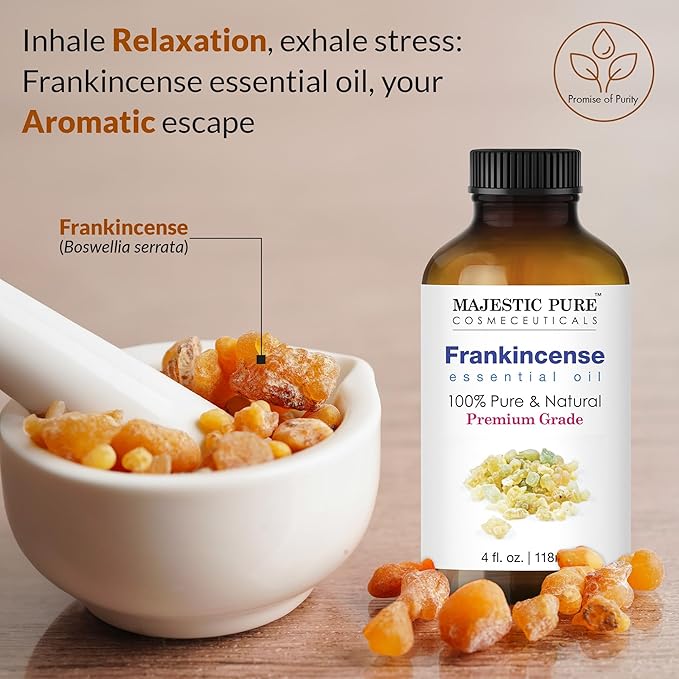 Majestic Pure Frankincense Essential Oil with Glass Dropper - Huge 4 Fl Oz - 100% Pure and Natural Frankincense Oil - Premium Grade Essential Oils for Diffuser, Aromatherapy, Soap and Candle Making-Ruum Studio Home