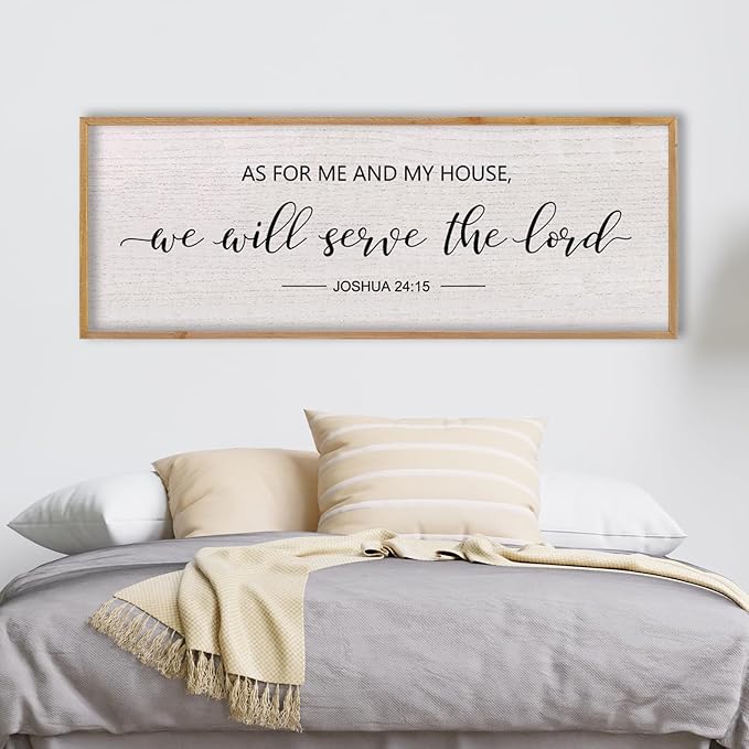LuZhiQiang As For Me And My House We Will Serve The Lord Wall Decor Sign 40"X15" Bible Verse Religious Scripture Wall Art (Wood)-Ruum Studio Home