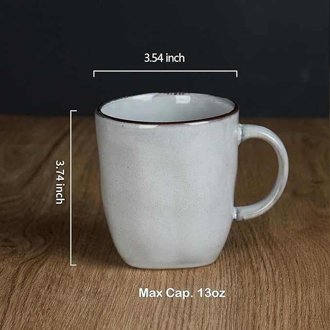 famiware Coffee Mugs Set of 4, Ocean Square 13oz Coffee Cup Set with Handle for Cocoa, Milk, Hot Chocolate, Tea, Water, Stoneware Cups for Kitchen, Microwave and Dishwasher Safe, Grey-Ruum Studio Home