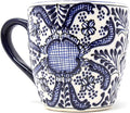 Encantada Handmade Hand-Painted Authentic Mexican Pottery Mugs (1-Pack, Cobalt Blue Flower)-Ruum Studio Home