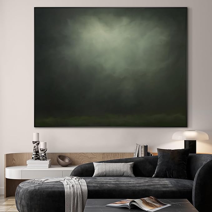 SIGNWIN 36"x46" Extra Large Framed Wall Art Moody Green Abstract Cloudscape, Minimalist Atmospheric Print for Home Living Room Bedroom Decor (Frame Assembly Required)-Ruum Studio Home