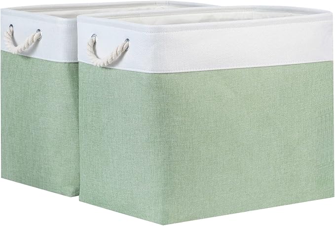 Bidtakay Large Storage Baskets for Nursery Toy Organizer Collapsible Organizing Baskets 17x12x15 In Green Canvas Bins for Organizing Set of 2 Clothes Decorative Baskets for Home Office Room Decor-Ruum Studio Home
