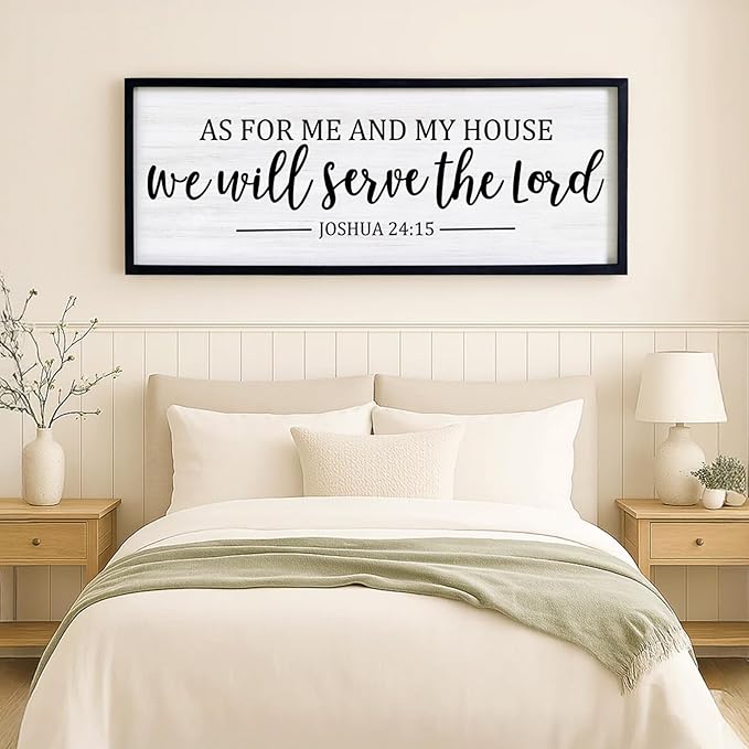 As For Me And My House We Will Serve The Lord Framed Wall Art, 40''×15'' Vintage Positive Religious Bible Verse for Christian God Jesus Christ Prayer, Rustic Long Holy Catholic Scripture Decor-Ruum Studio Home