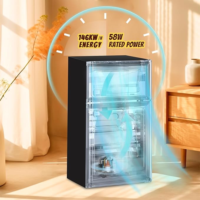 2.4 Cu.ft Mini Fridge Small Refrigerator with Freezer Dual Door Dorm Fridge for Personal Senven Temp Gear Suit for Apartment, Bedroom, Rv Silver-Ruum Studio Home