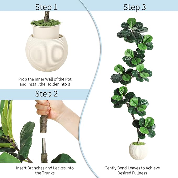 GarveeHome Fiddle Leaf Fig Artificial Tree with White Planter,7ft Faux Plants Indoor with Moss, Fake Rubber Tall Fake Floor Plant in Pot - Artificial Trees for Home Office Living Room Decor-Ruum Studio Home