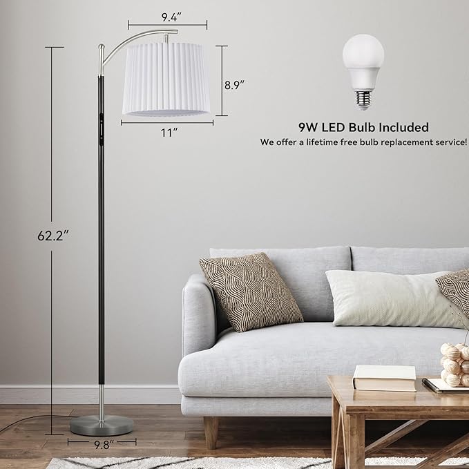 Floor Lamp, LED Floor Lamp with APP & Remote & Touch Control, Stepless Color Temperatures and Brightness, Tall Standing Lamp with Pleated Lampshade for Living Room, Bedroom, Office(Black Nickel)-Ruum Studio Home