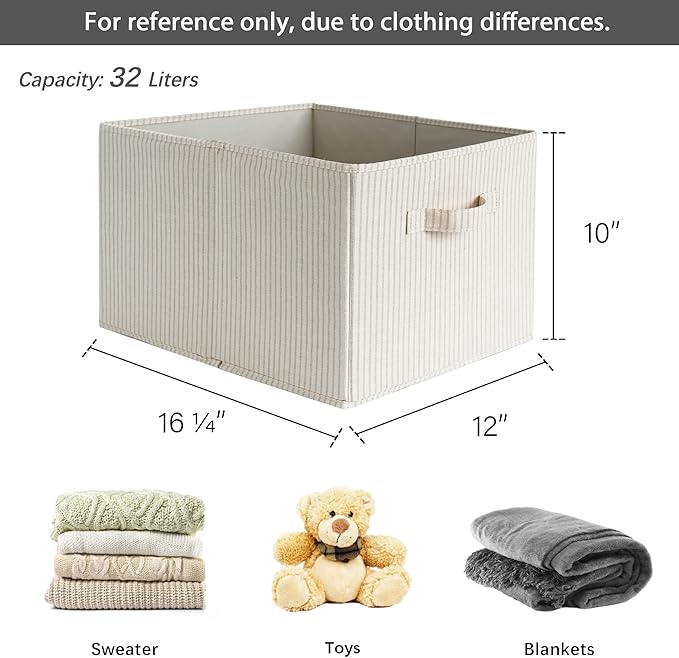 StorageWorks Storage Baskets for Shelves, Foldable Fabric Closet Storage Bins with Handles, Fabric Storage Bins Clothes Organizer, Beige Stripes, 3-Pack, Extra Large-Ruum Studio Home