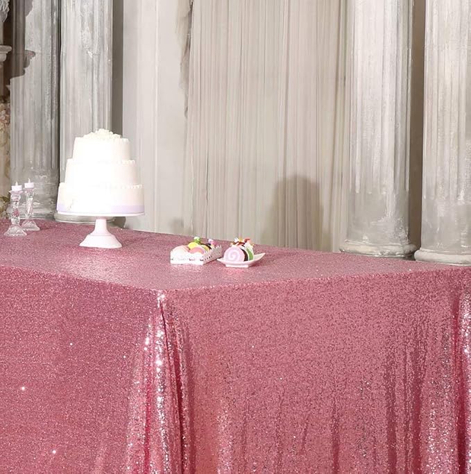 SquarePie Sequin Tablecloth 60 x 120 Inch Fuchsia Pink Sparkly Table Linen for Wedding Party-Ruum Studio Home
