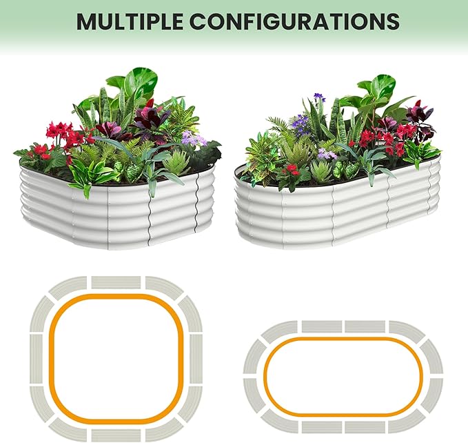 2 Pcs 6x3x2ft Oval Raised Garden Bed, Galvanized Raised Beds,Open-Ended Base Metal Raised Planter Beds,Garden Bed Outdoor,Planter Raised Boxes for Vegetables, Flowers,Tool-Free Asse,White-Ruum Studio Home