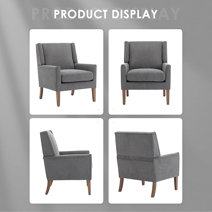 COLAMY Modern Wingback Living Room Chair, Upholstered Fabric Accent Armchair, Single Sofa Chair with Lounge Seat and Wood Legs for Bedroom/Office/Reading Spaces, Gery-Ruum Studio Home
