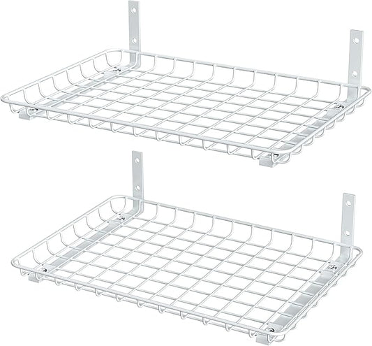 EVERHANGER Garage Wall Shelves 12x18 Inch, Wall Mounted Storage Shelf, Metal Shelf Rack, Heavy-Duty Shelf Organizer 2 Pack, White-Ruum Studio Home