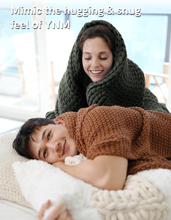 YnM Chunky Throw Blanket, Medium-Weight, Hand Knitted, Skin Friendly, Ventilated and Breathable, Machine Washable, Home Décor Piece for Couch, Sofa and Bed (Olive, 40x50 Inch)-Ruum Studio Home