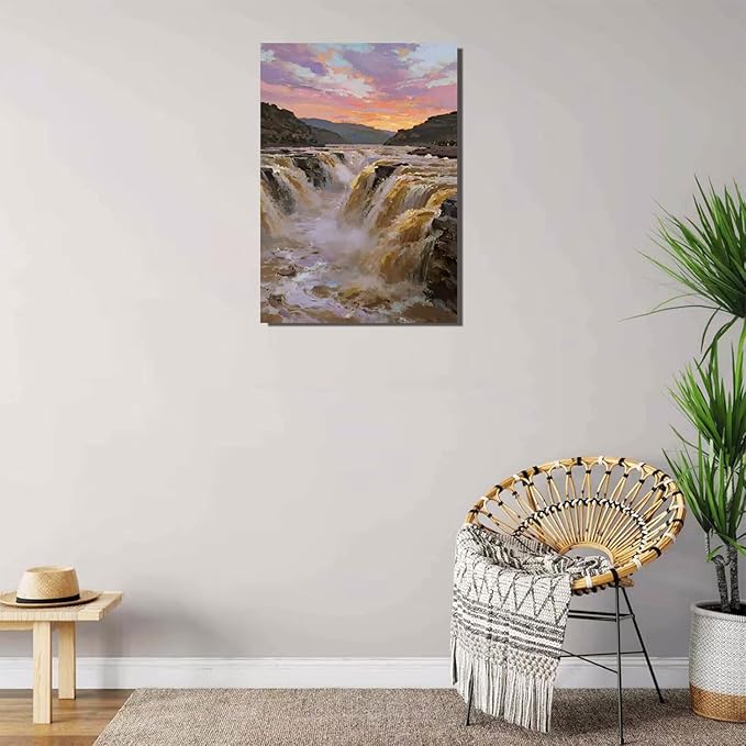 The surging waterfall scenery in the canyon is suitable for posting in the living room bedroom and office landscape posters-Ruum Studio Home