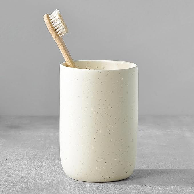 Toothbrush Holder for Bathrooms - 1 Cup Ceramic Toothbrush Toothpaste Holder, Beige Bathroom Tumbler Cup Reusable Toothbrush Mouthwash Cup, Bathroom Counter Organizer-Ruum Studio Home