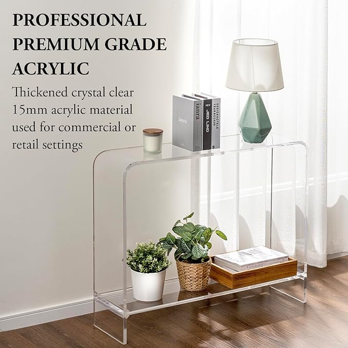 MyGift Premium 15mm Clear Acrylic Entryway Console Table with Bottom Display Shelf, 2 Tier Living Room Sofa Back Storage Shelves Modern Luxury Home Decor-Ruum Studio Home
