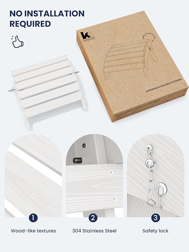 KINGYES Folding Adirondack Ottoman for Adirondack Chair, White-Ruum Studio Home