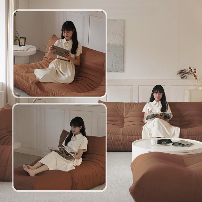 Luxury Ottomans, Modern Square Foot Rest for Sofa Couch Chair, Lazy Floor Seating, Fireside Bean Bag Chair, Tatami Sofa Lounger for Living Room, Bedroom, Office, Brown-Ruum Studio Home