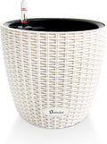 Dexceder 9x8 Inches Rattan Self Watering Planter Indoor Outdoor, Inner Pot Design, Thickened Table Flower Plant Pot with Water Level Indicator (Ivory White)-Ruum Studio Home