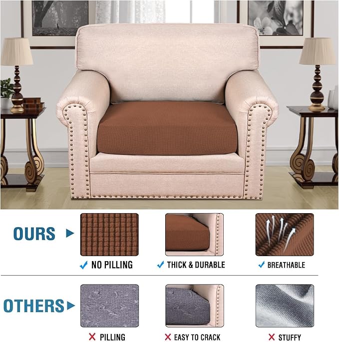 H.VERSAILTEX Super Stretch Individual Seat Cushion Covers Sofa Covers Couch Cushion Covers Slipcover Sets Thick Jacquard Textured Twill Fabric (1 Piece Chair Cushion Cover, Caramel)-Ruum Studio Home