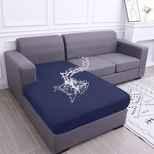 hyha Waterproof Sectional Couch Covers, Non Slip Sofa Couch Cushion Covers L Shape, Thick Stretch Jacquard Fabric, Washable Sofa Slipcovers with Elastic Bottom (1 Piece for Chaise, Navy)-Ruum Studio Home
