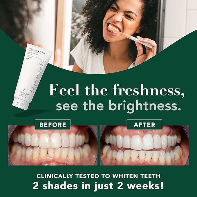 Terra & Co. Brilliant Black Hydroxyapatite Toothpaste for Whitening Teeth – USA-Made - Natural Remineralizing Toothpaste, Fluoride-Free, Vegan, SLS-Free, Low Abrasion – Mint, 3.4 oz-Ruum Studio Home