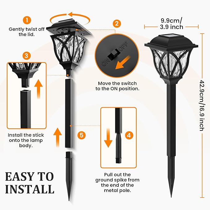 GIGALUMI Solar Lights Outdoor Waterproof, 8 Pack Flickering Flame LED Lights, Garden Decor for Yard, Patio, Landscape, Planter, Walkway-Ruum Studio Home