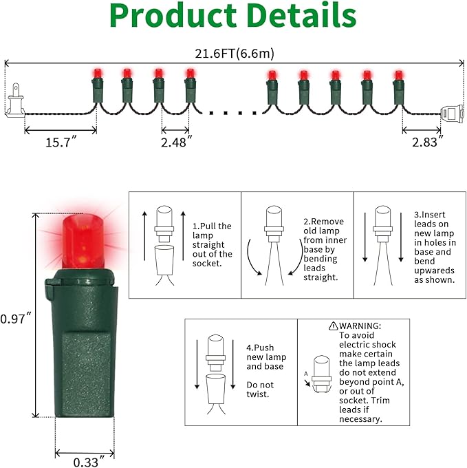 100 Count Red -String Lights - 21.6FT LED Christmas Lights, Mini led Lights for Indoor Outdoor Home Holiday Party Wedding Independence Day Decoration-Ruum Studio Home