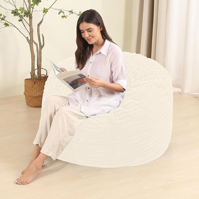 Memory Foam Bean Bag Chair for Adults/Teens, Bean Bag Sofa with Fluffy Removable Cover, for Living Room Bedroom, 3FT White-Ruum Studio Home