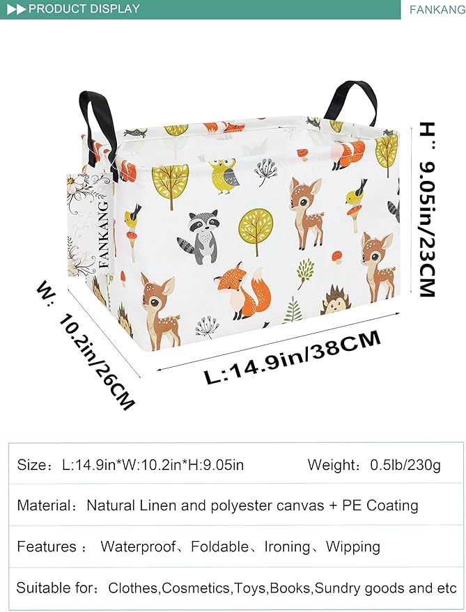 FANKANG Storage Bins, Nursery Hamper Canvas Laundry Basket Foldable with Waterproof PE Coating Large Storage Baskets for Kids Boys and Girls, Office, Bedroom, Clothes,Toys(Rec-deer）-Ruum Studio Home