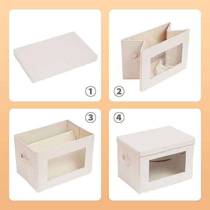 Citylife 4-Pack Storage Bins with Lids, Fabric Foldable Storage Bins with Soft Cord Handles, Cube Closet Storage Baskets with Lids, Organizers for Organizing Clothes and Books, Beige-Ruum Studio Home