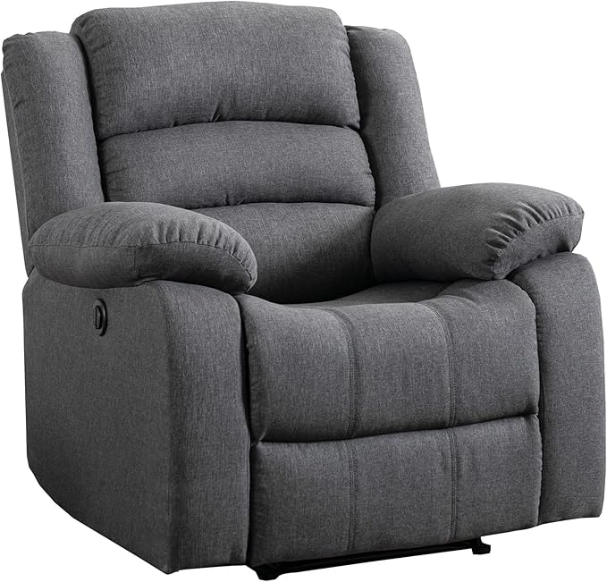 EBELLO Classic Power Recliner Chair, Oversized Electric Reclining Chair with Overstuffed Cushion and Back, Soft Fabric Adults Single Recliner Sofa for Living Room, Grey-Ruum Studio Home