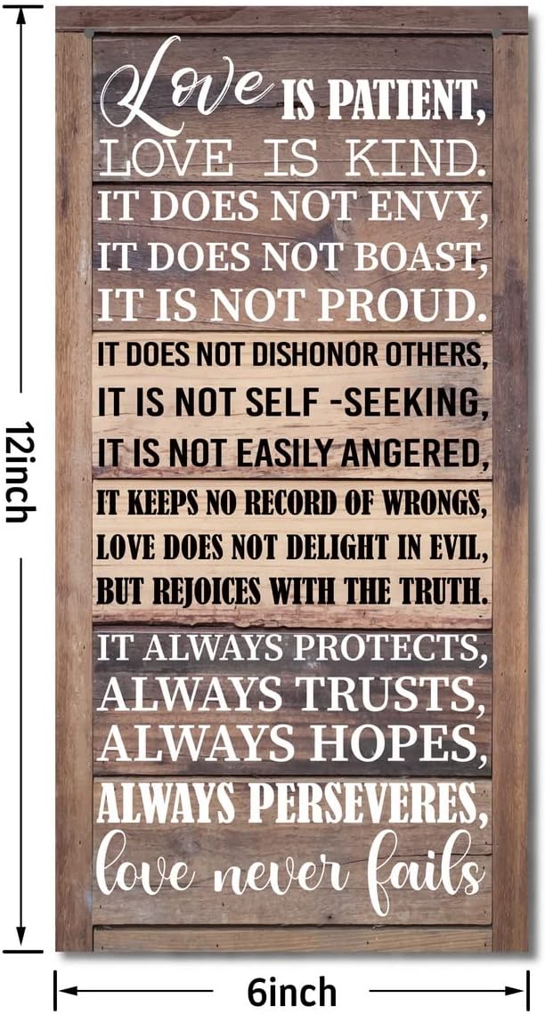 1 Corinthians 13:4-8 Inspirational Hanging Wood Decor Sign, Printed Wood Sign, Love is Patient, Love is Kind Quote, Hanging Bible Verses Woods Wall Signs, Rustic Home Decor Signs, Christian Gift-Ruum Studio Home