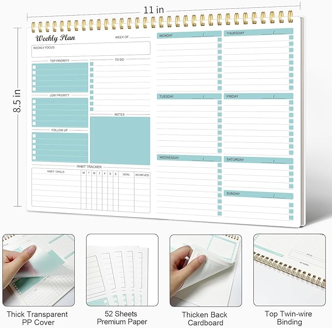 Weekly Planner Notepad Undated Weekly Goals Schedule Planner To Do List Notebook Planning Pad Calendars Organizers Habit Tracker Journal for Man & Women,52 Weeks (8.5x11")-Ruum Studio Home