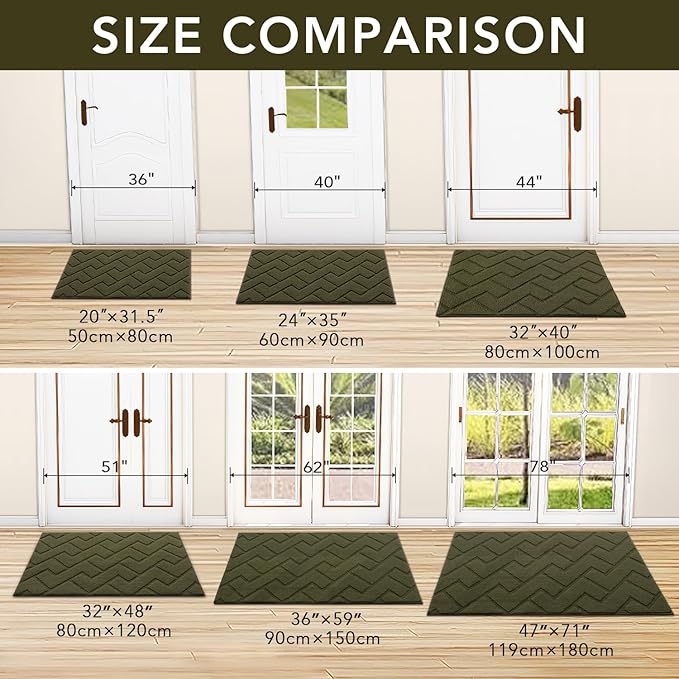 hicorfe Front Door Mat Outside Entrance,36"x59" Absorbent Muddy Dirt Resist Welcome Door Mats Outdoor Indoor,Stain and Fade Resistant,Non Slip Backing Entry Mat Doormat for Entryway(Oliver Green)-Ruum Studio Home