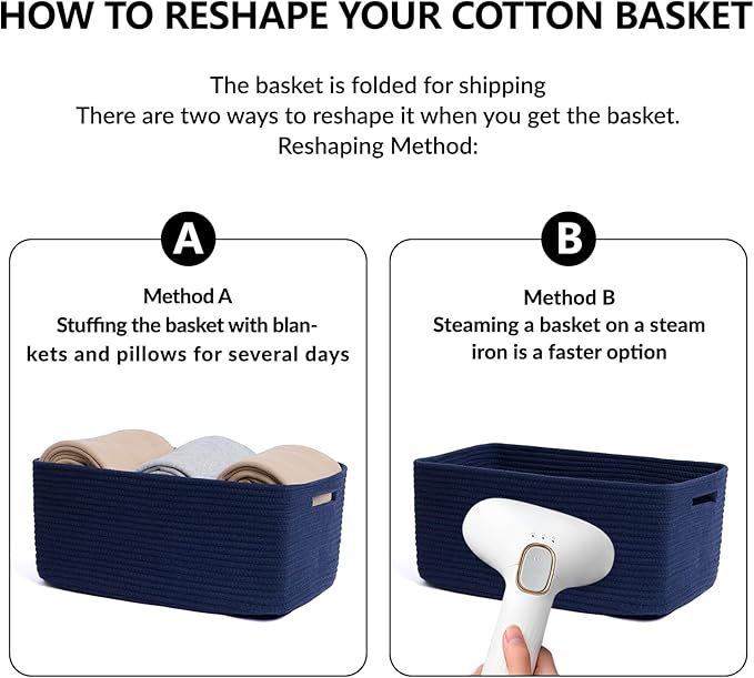 Large Storage Baskets for Shelves, Closet Organizers Bins for Clothes Blanket Towels, Baby Nursery, Toy Baskets Box, Woven Rope Baskets, 17 x 13 x 7.5”, 3 Packs Navy Blue-Ruum Studio Home