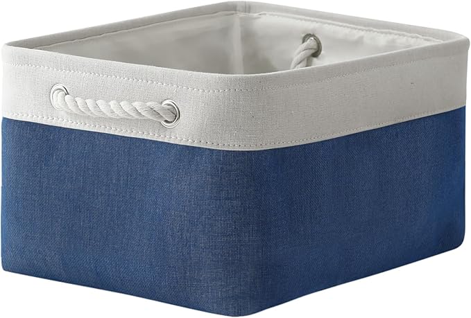 TheWarmHome Storage Bins for Shelves - 1 Pack 15.7x11.8x8.3 inch Fabric Storage Cubes, Storage Basket for Organizing Gift Laundry Cloth Toy Room (White & Jean Blue)-Ruum Studio Home