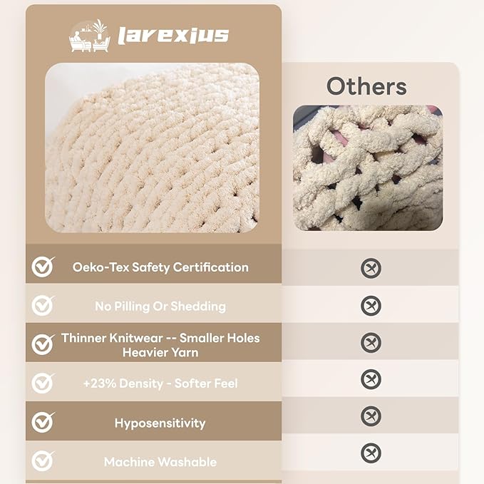 Chunky Knit Blanket - Luxury Soft Cozy 61 * 79 Bold Throw Blanket,100% Woven Blanket Rope Knot Throw Blanket for Couch, Sofa, Home Decor, Gift - Machine Washable（Cream）-Ruum Studio Home