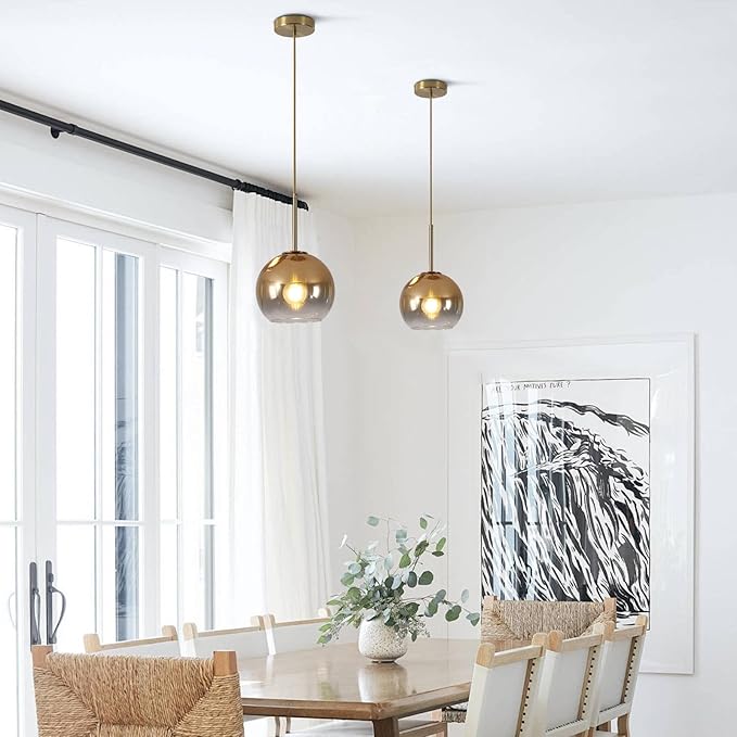KCO Lighting Glass Globe Hanging Light Fixture Modern Gold Pendant Lights Kitchen Island Mid Century Dining Room Hanging Light Fixtures Over Table Single Pendant Light-Ruum Studio Home
